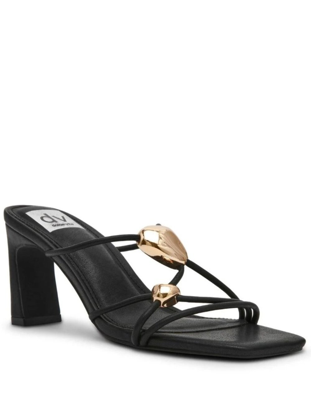 DV by Dolce Vita Women Leesha Black Strappy Gold  Slide Sandal Heel  Sz 7.5